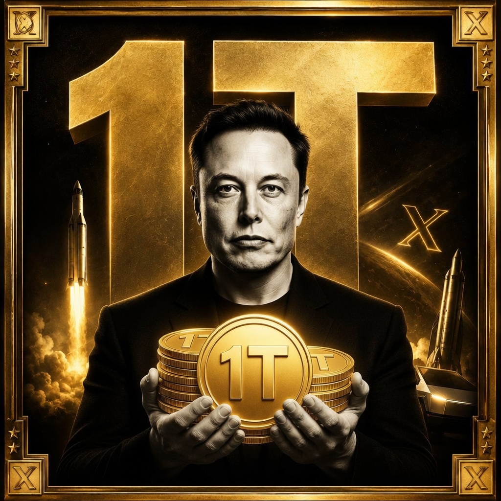 Elon Musk holding the 1T coin